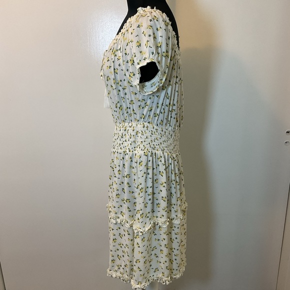 16. Justily Cream and Green Ruched Smocked Midi Sundress Size 1X - Picture 6 of 7